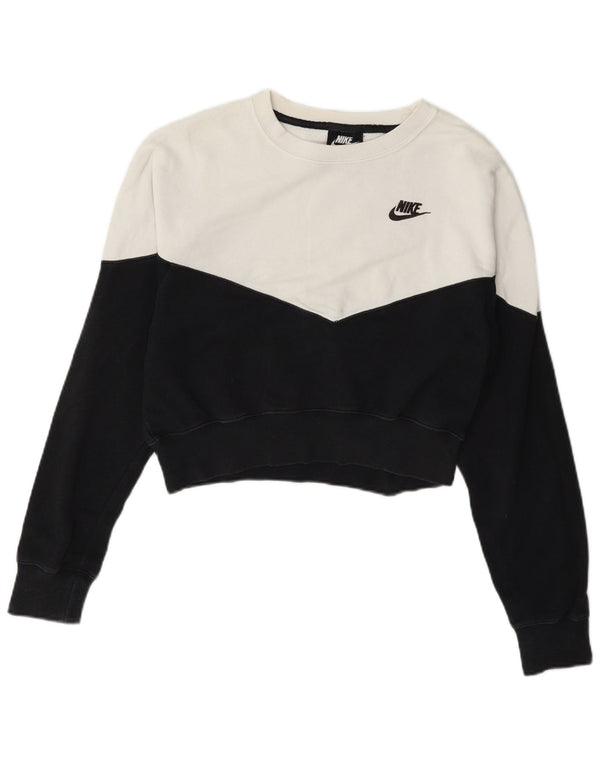 Nike Mujer Crop Sudadera Jumper UK 10 Small Blanco Colorblock Algodón