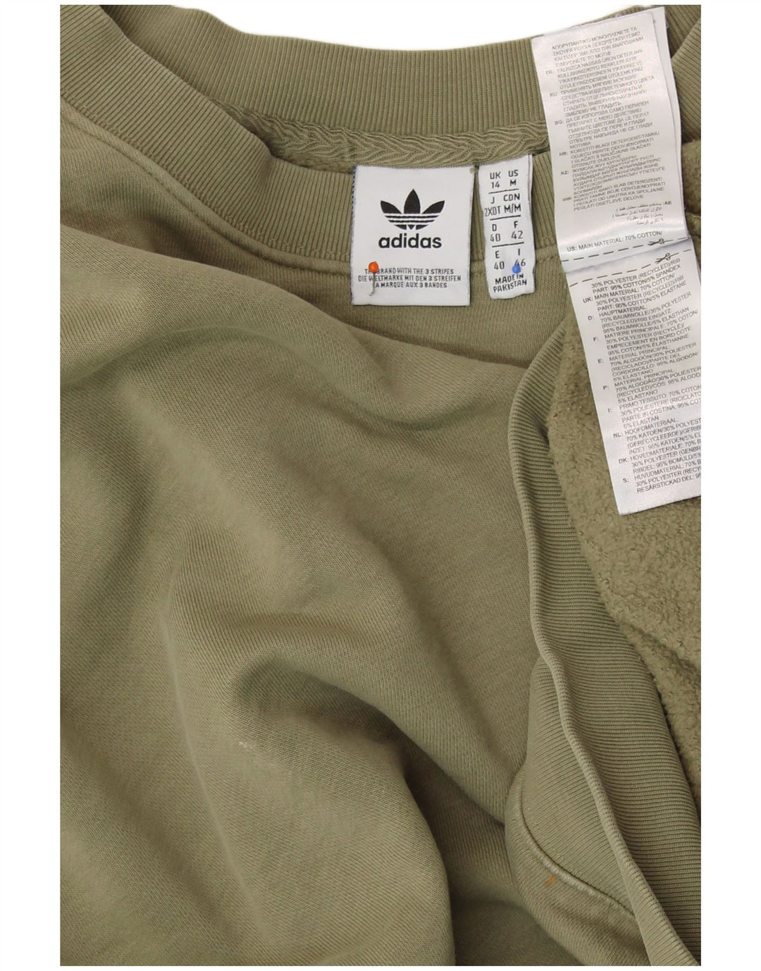 ADIDAS Mujer Crop Oversize Sudadera Jumper UK 14 Grande Caqui Algodón