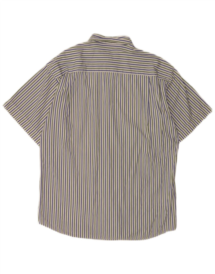 Faconnable Camisa Manga Corta Hombre Algodón Rayas Blanco Roto Mediano
