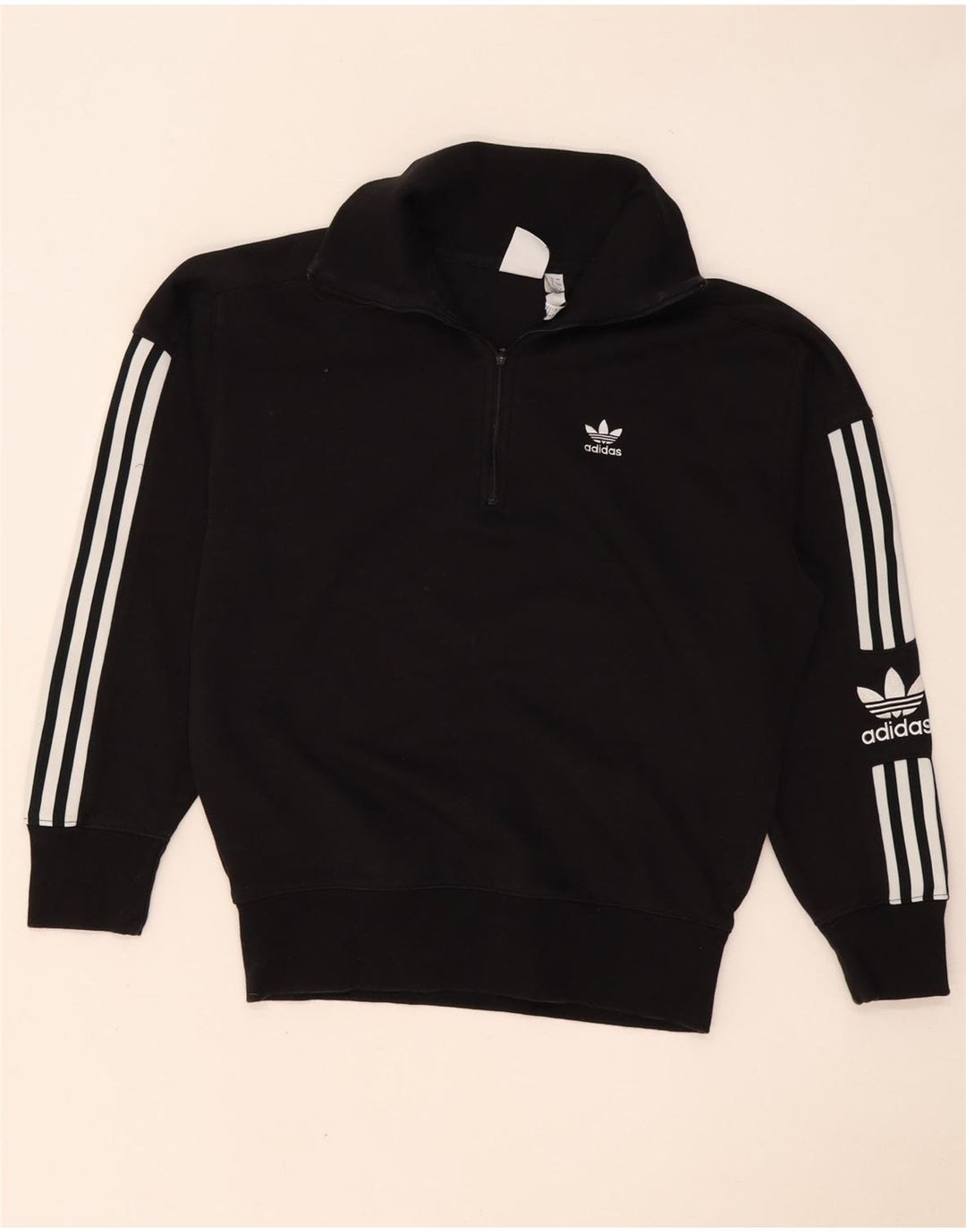 Adidas Mujer Oversize Graphic Zip Neck Sudadera Jumper UK 8 Small Negro