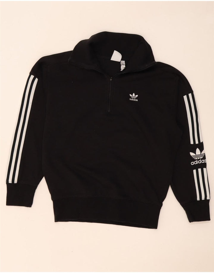 Adidas Mujer Oversize Graphic Zip Neck Sudadera Jumper UK 8 Small Negro