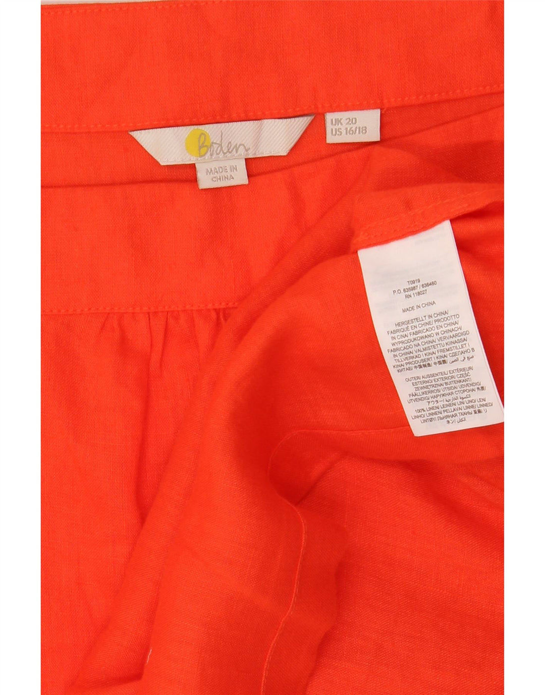 Blusa Boden para mujer UK 20 2XL Lino naranja