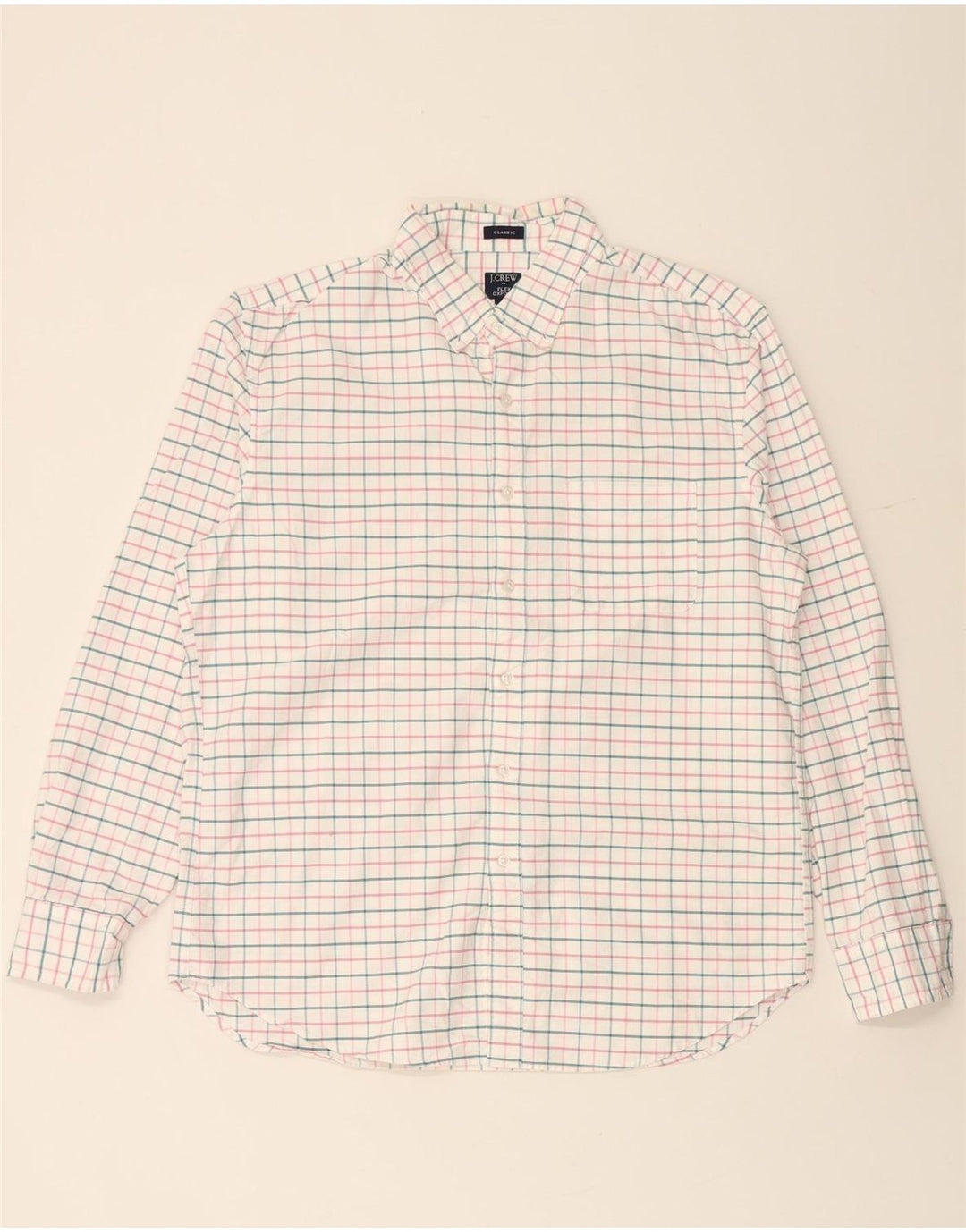 J. CREW Camisa Flex Oxford de corte clásico para hombre, algodón a cuadros blancos grandes