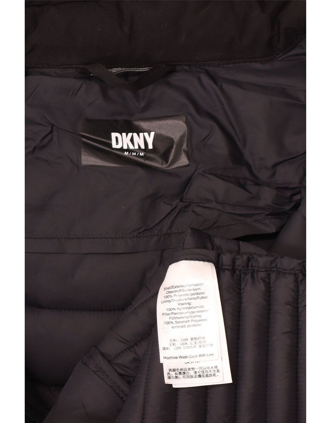 Dkny Abrigo acolchado con capucha para mujer UK 40 Mediano Poliéster negro