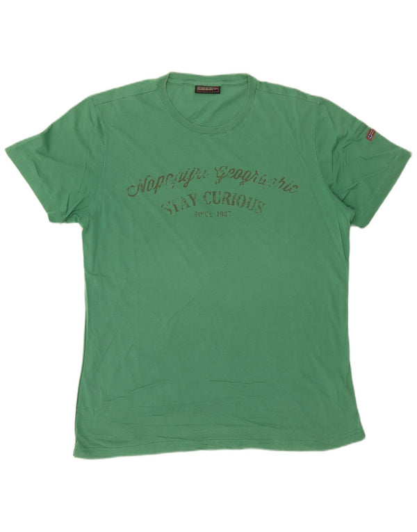 Napapijri Hombre Camiseta Gráfica Top XL Algodón Verde