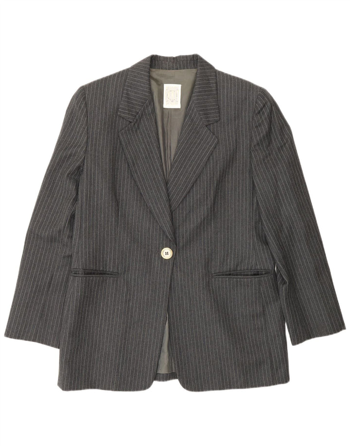 Ferre Mujer 001 1 Botón Blazer Chaqueta UK 46 Grande Gris Acetato De Rayas Pintadas