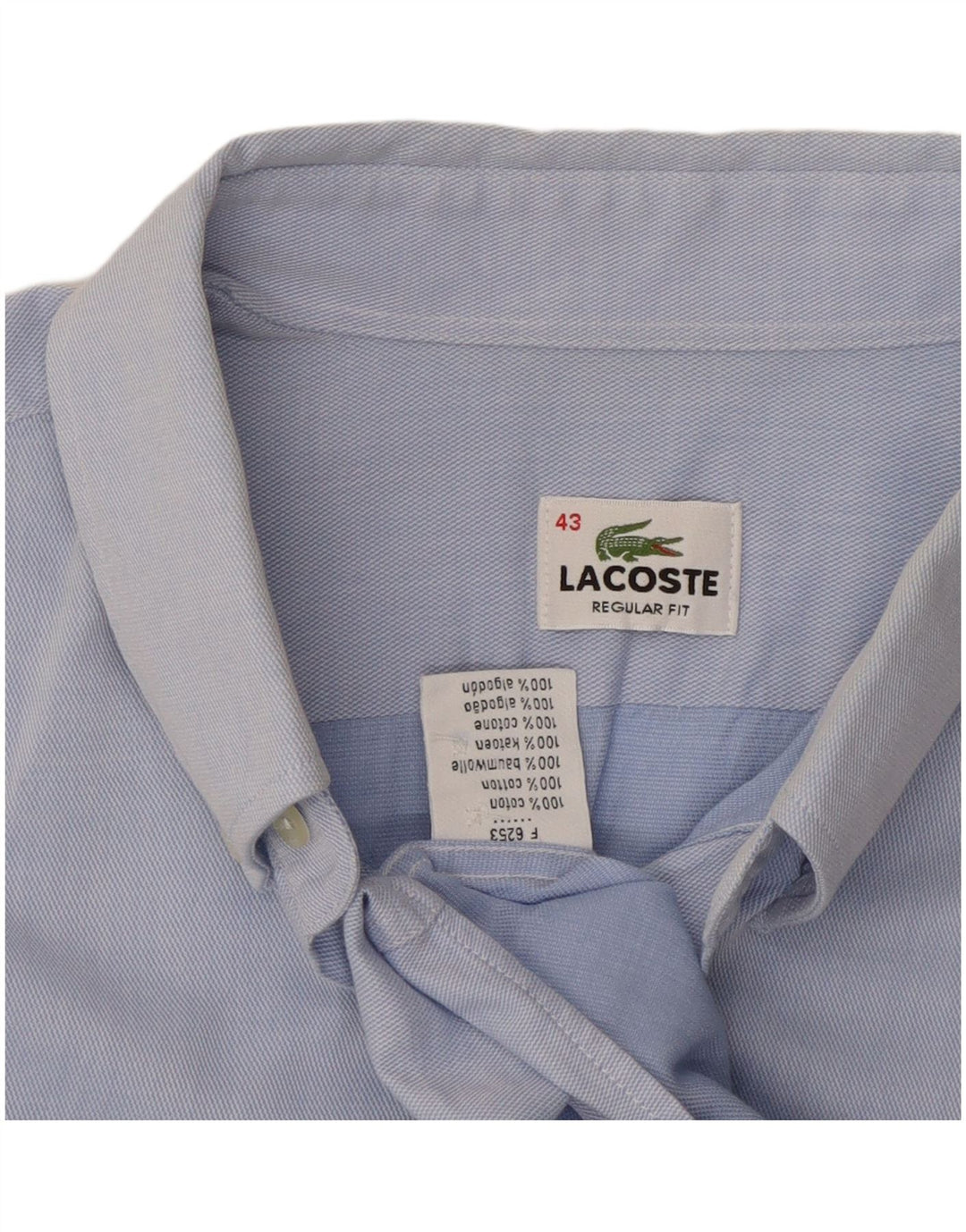 LACOSTE Camisa de corte regular para hombre Talla 43 Algodón azul grande