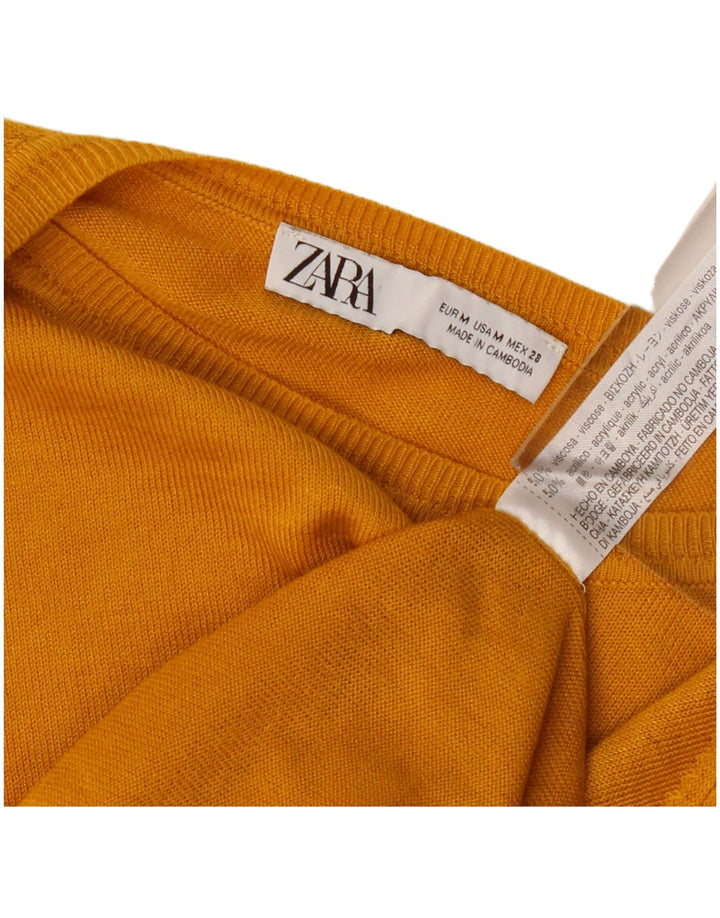 Zara Jersey oversize con cuello barco para mujer, talla 44, viscosa amarilla mediana