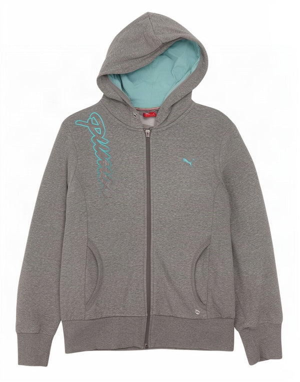 Puma - Sudadera con capucha para mujer, diseño gráfico con cremallera, talla 40, talla grande, algodón gris