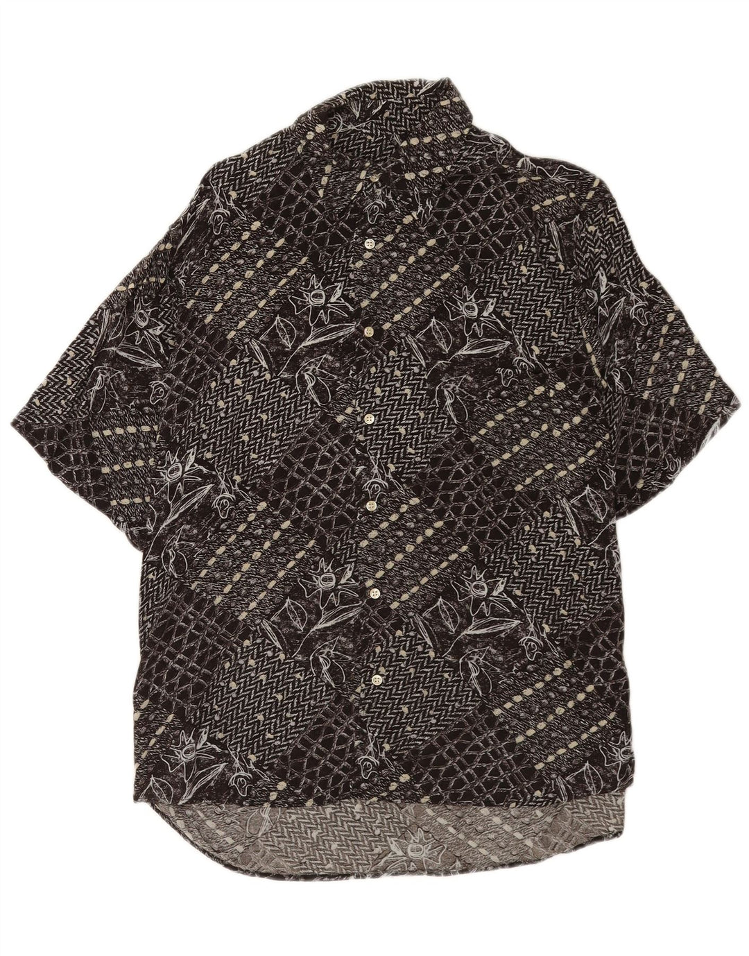 Camisa vintage de manga corta para hombre Patchwork negro medio