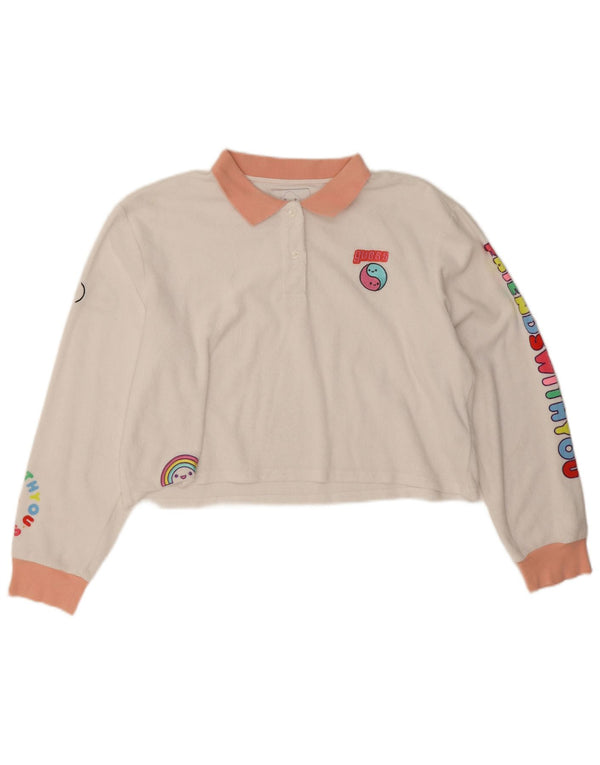 Guess Polo corto con gráfico para mujer UK 46 Large Blanco Colorblock