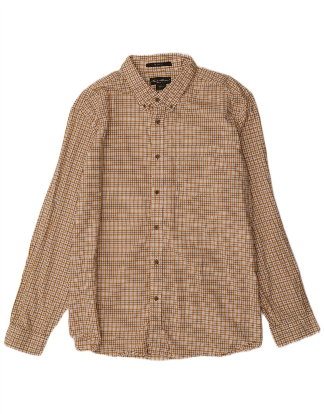 EDDIE BAUER Camisa de franela de corte relajado para hombre XL Algodón a cuadros amarillos