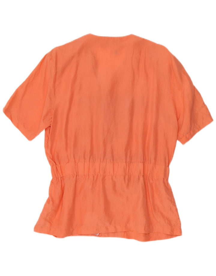 Vintage mujer manga corta blusa Top Reino Unido 12 seda naranja mediana