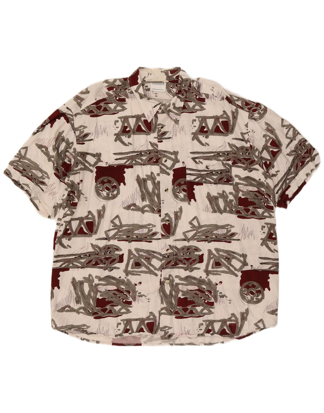 Via Cortesa Camisa de Manga Corta con Estampado Abstracto para Hombre XL Blanco