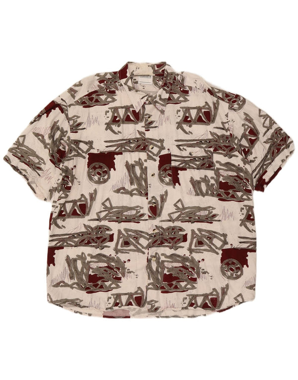 Via Cortesa Camisa de Manga Corta con Estampado Abstracto para Hombre XL Blanco