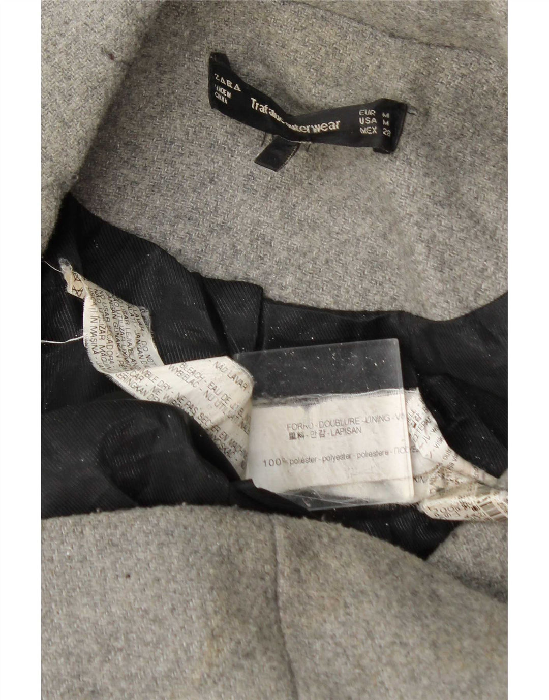 Zara Mujer Abrigo Cruzado UK 44 Poliéster Gris Medio