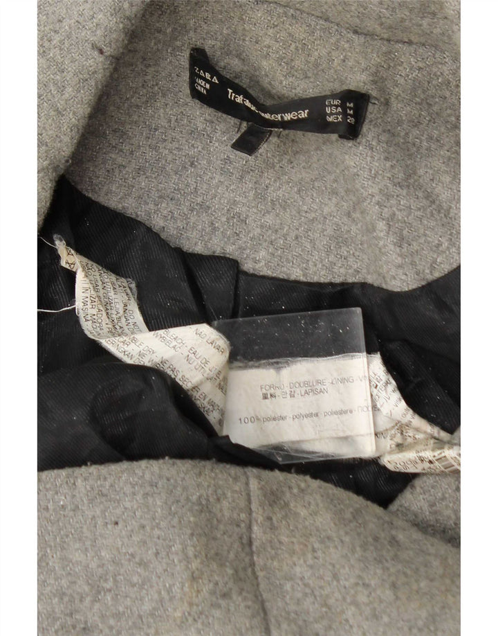 Zara Mujer Abrigo Cruzado UK 44 Poliéster Gris Medio
