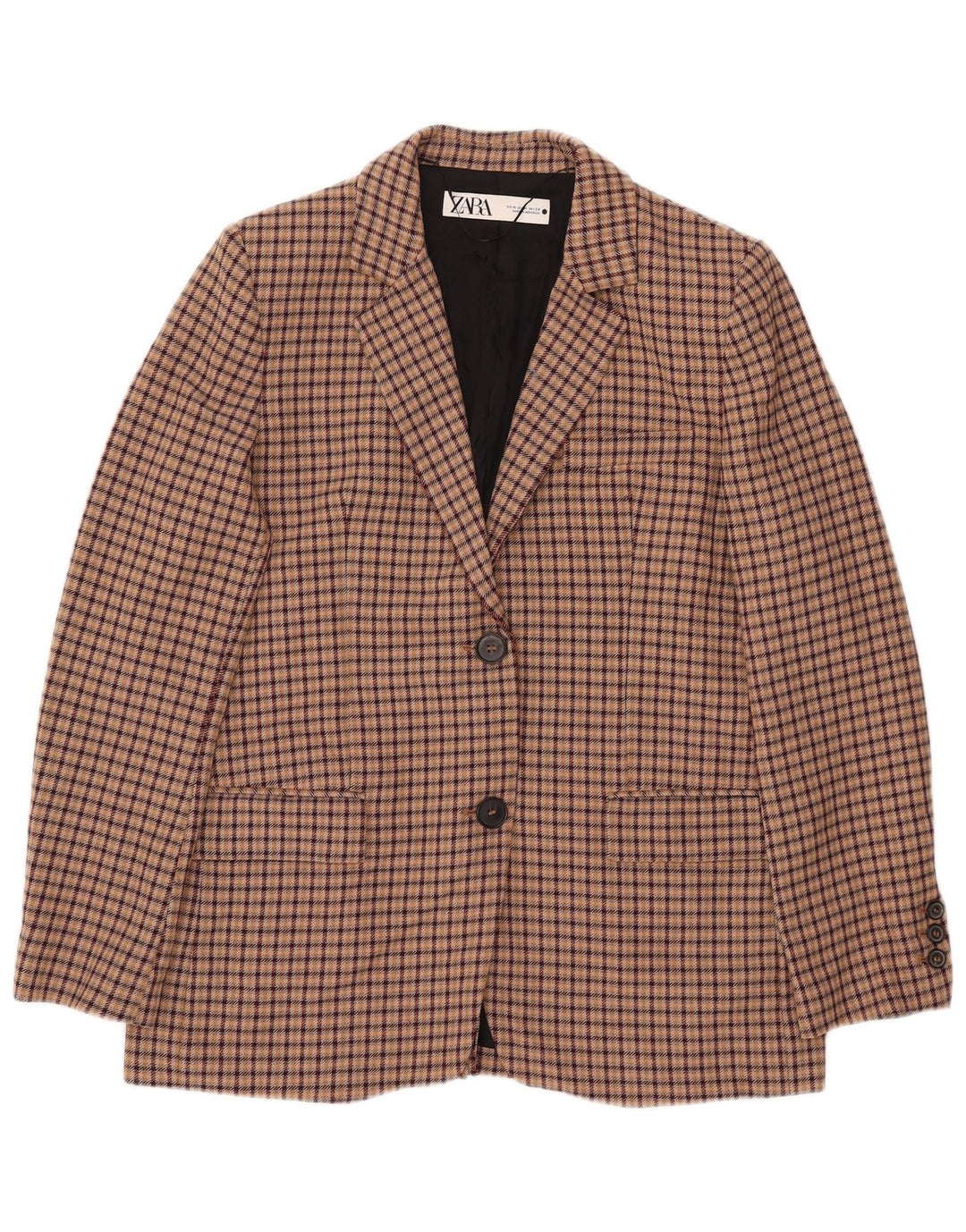 ZARA Chaqueta Blazer De 2 Botones Para Mujer UK 44 Viscosa A Cuadros Marrón Medio