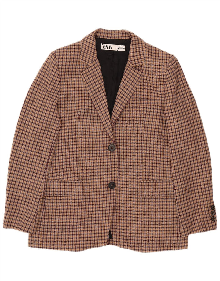 ZARA Chaqueta Blazer De 2 Botones Para Mujer UK 44 Viscosa A Cuadros Marrón Medio
