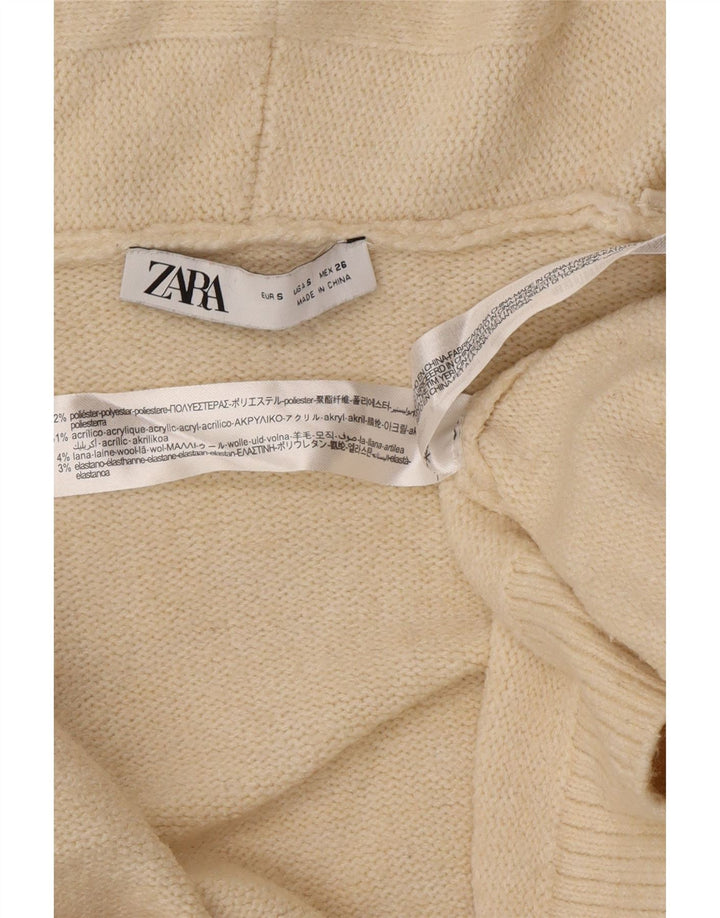 Zara Mujer Suéter Cárdigan Abierto Largo De Gran Tamaño UK 10 Small Off White