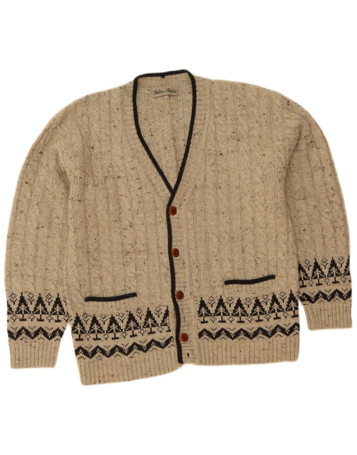 Vintage hombres Cardigan suéter IT 50 gris medio Fair Isle lana