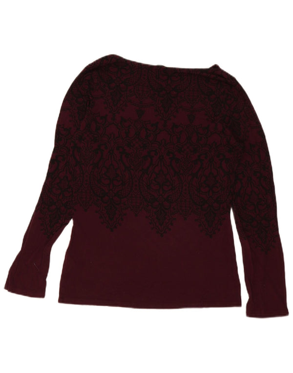 Oasis Mujer Top Manga Larga UK 42 Medio Borgoña Paisley Viscosa