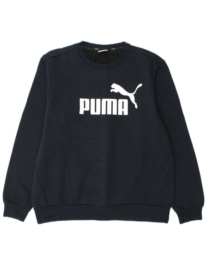 Puma Mens Graphic Sudadera Jumper Grande Azul Marino Algodón
