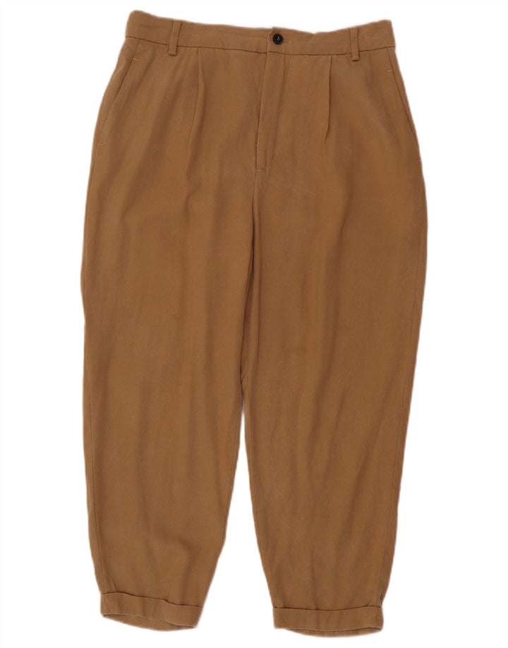 ZARA Mujer Pantalón Cropped Pegged Medium W28 L23 Marrón Lyocell