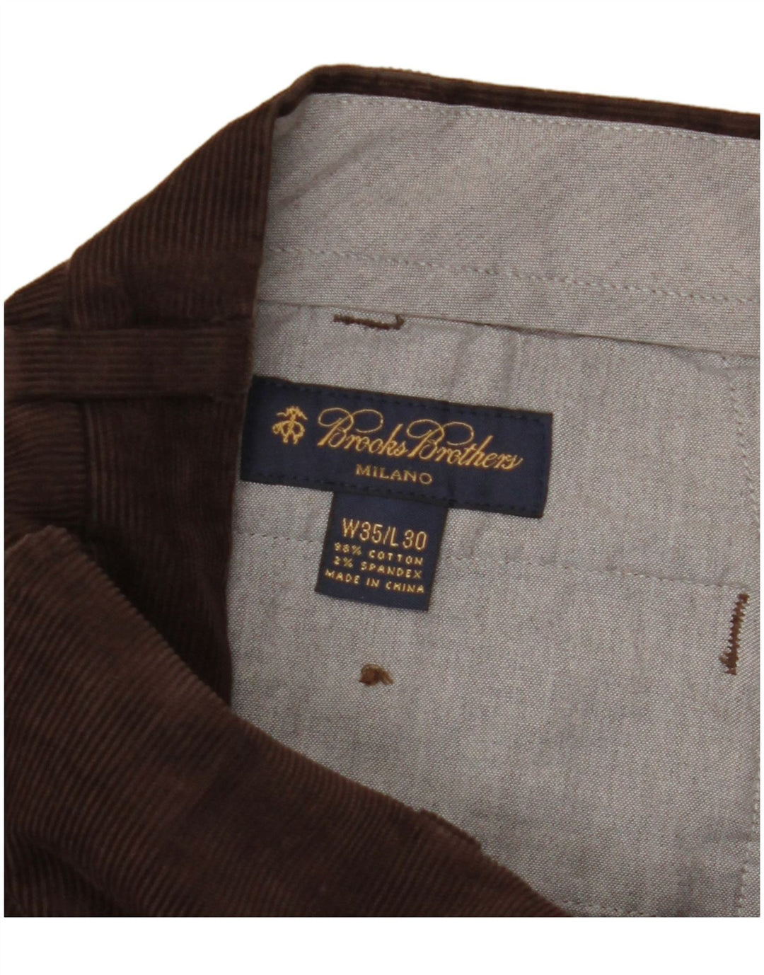 BROOKS BROTHERS Pantalón de traje recto para hombre W35 L30 Algodón marrón