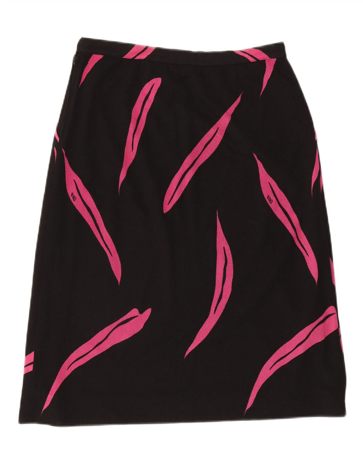 VINTAGE Falda de línea A con patrón abstracto para mujer IT 46 Grande W32 Negro