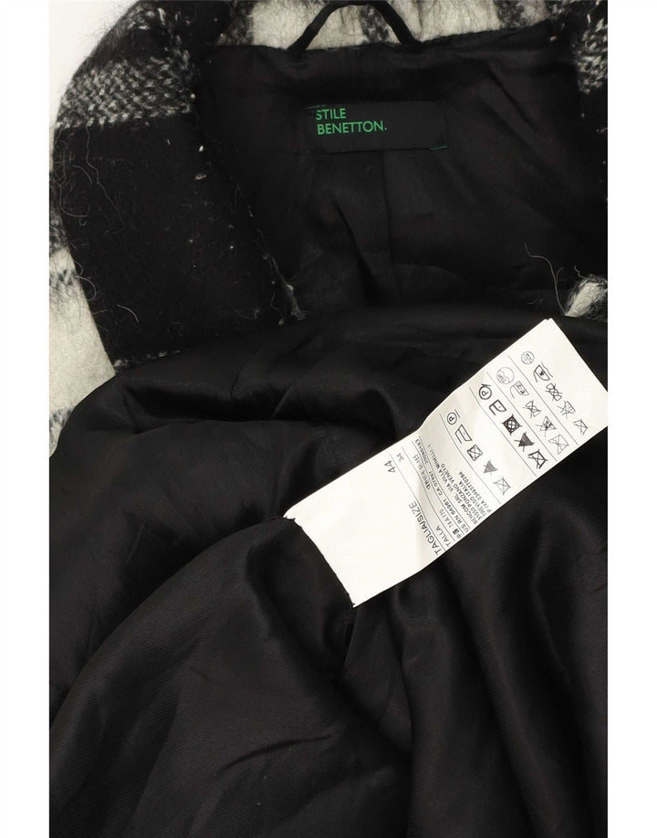 Abrigo Benetton Mujer IT 44 Mediano Lana A Cuadros Negro