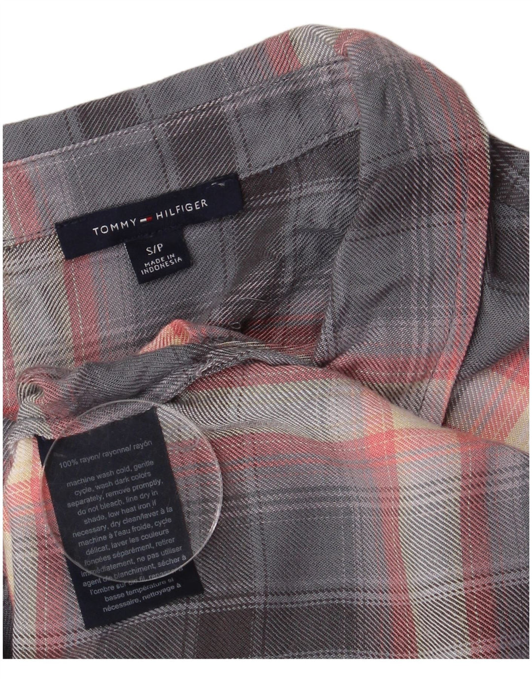 Camisa Tommy Hilfiger para mujer UK 10 Small Grey Check Rayon