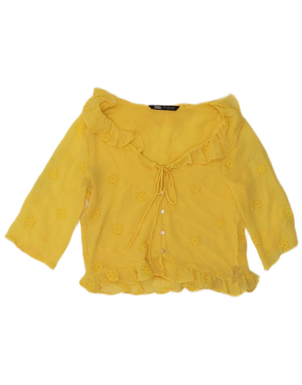 Zara Blusa Corta Manga 3/4 Mujer UK 40 Small Amarillo