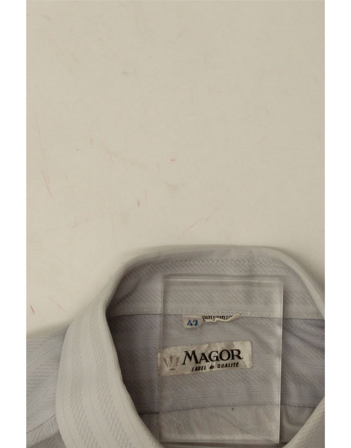 Camisa Vintage Hombre Talla 42 Poliamida Rayada Azul Grande