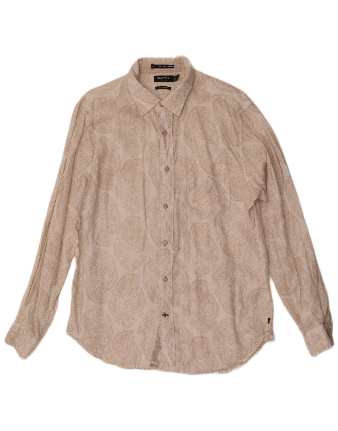 Camisa Nautica Hombre Grande Beige Paisley Lino