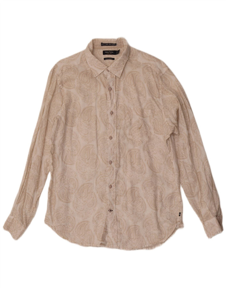 Camisa Nautica Hombre Grande Beige Paisley Lino