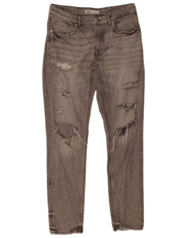 Zara Jeans ajustados desgastados para hombre EU 42 Large W32 L31 Algodón gris