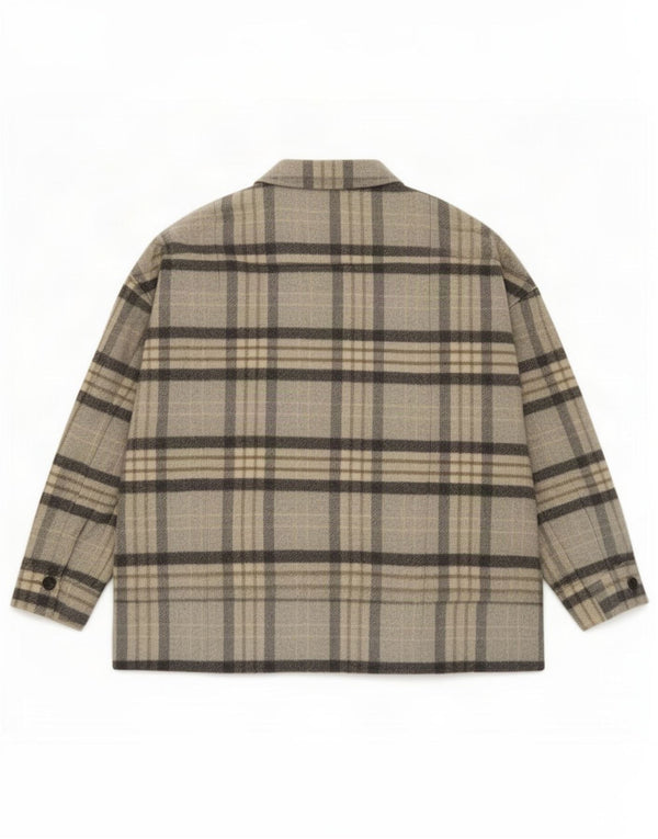Zara Mujer Chaqueta Shacket UK 44 Cuadros Gris Medio