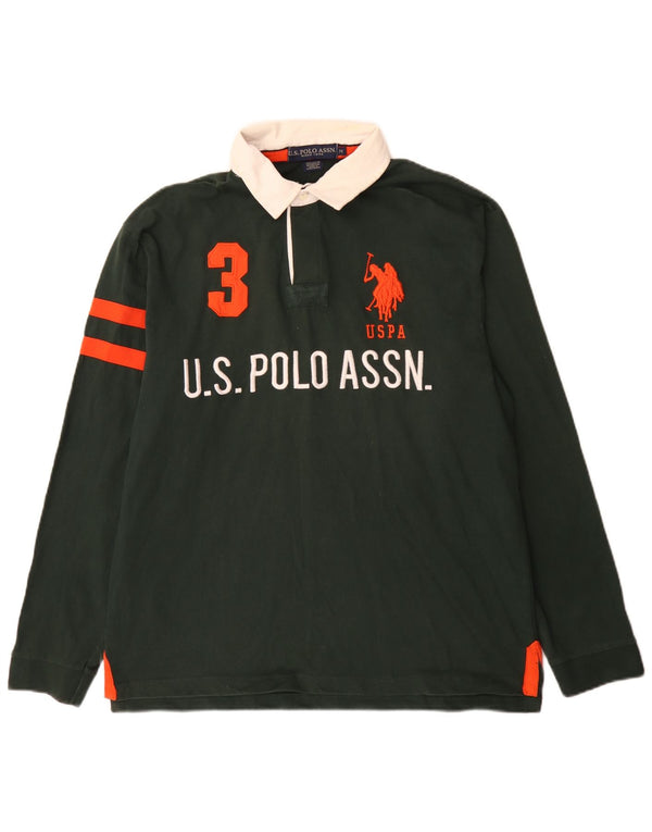 Asociación de Polo de EE. UU. Camiseta De Rugby De Manga Larga Con Estampado De Algodón Verde Medio Hombre