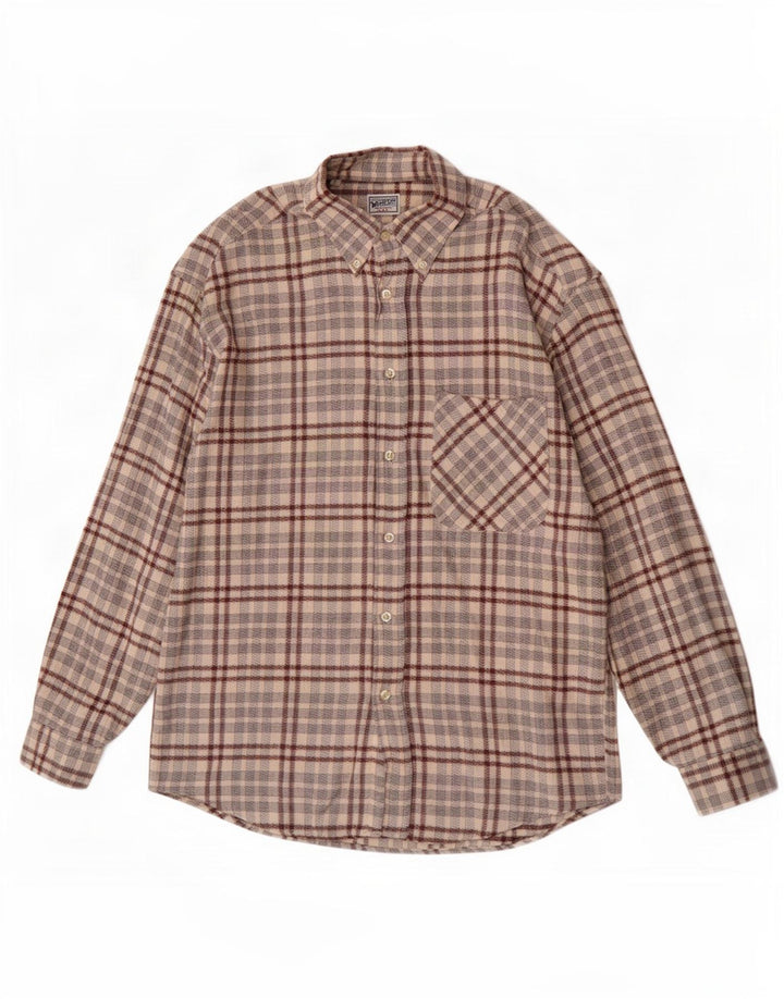 Wampum Camisa De Franela Grande De Algodón A Cuadros Beige Hombre