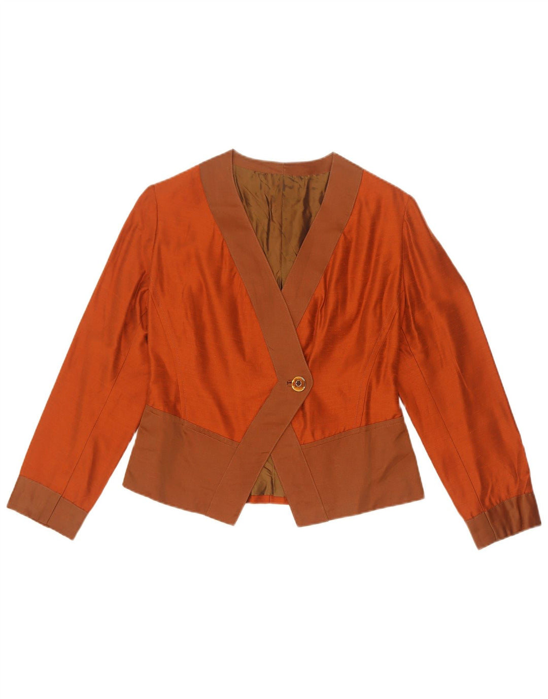 Vintage mujer crop 1 botón Blazer chaqueta Reino Unido 10 pequeño naranja colorblock