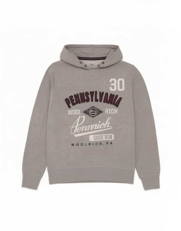 Woolrich Hombre Sudadera Con Capucha Gráfica Jersey De Algodón Gris Medio