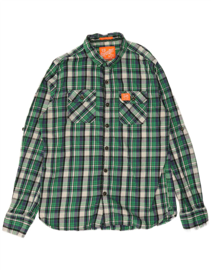 SUPERDRY Camisa de franela para hombre XL Algodón a cuadros verdes