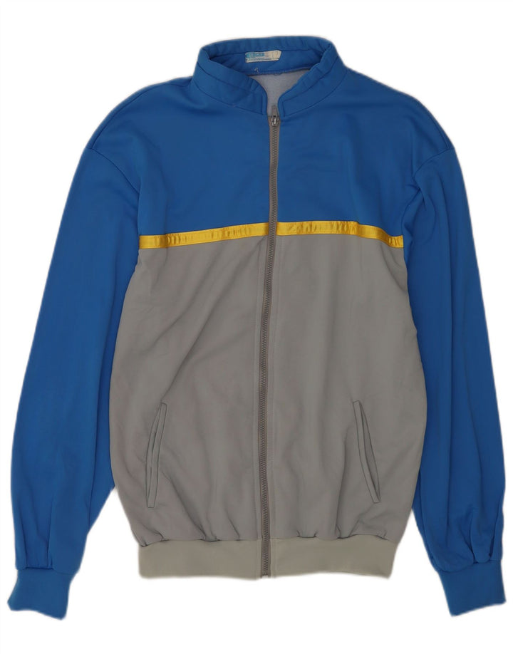 Vintage hombres chándal top chaqueta grande azul colorblock