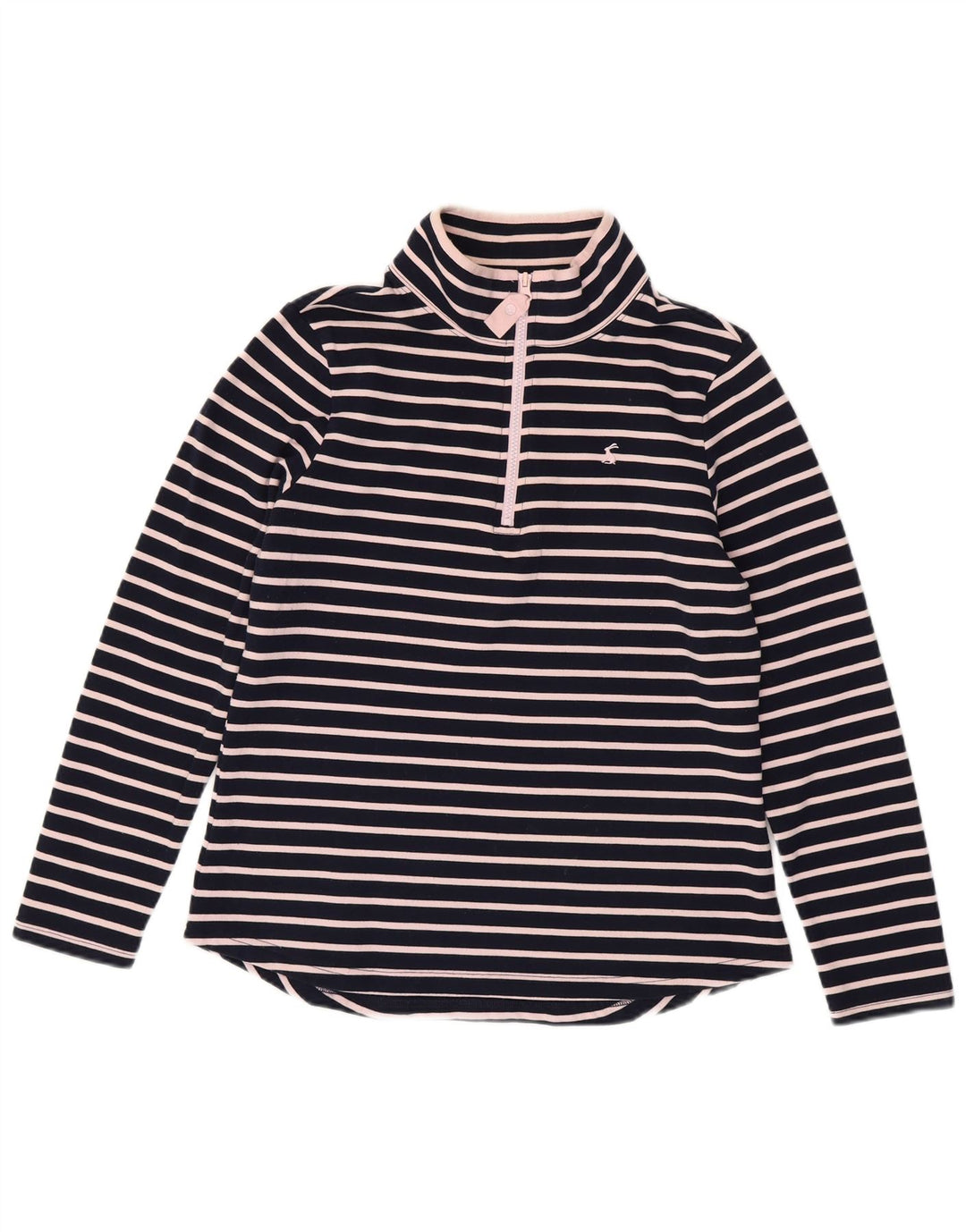 JOULES Sudadera con cuello y cremallera para mujer, talla 44, talla grande, color azul marino a rayas