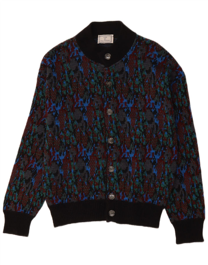 Vintage hombres patrón abstracto cardigan suéter medio lana multicolor