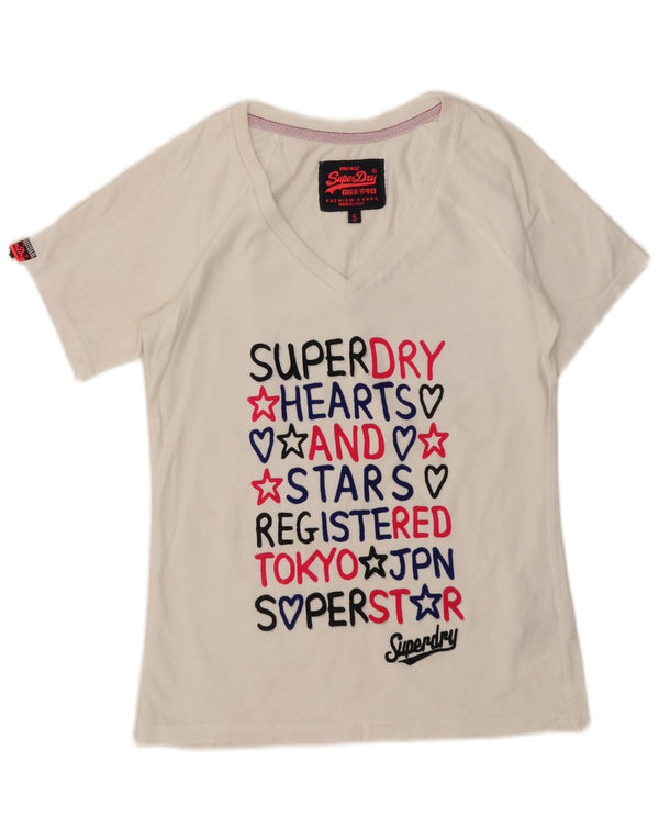 Superdry Camiseta gráfica para mujer Top UK 10 Small White Cotton