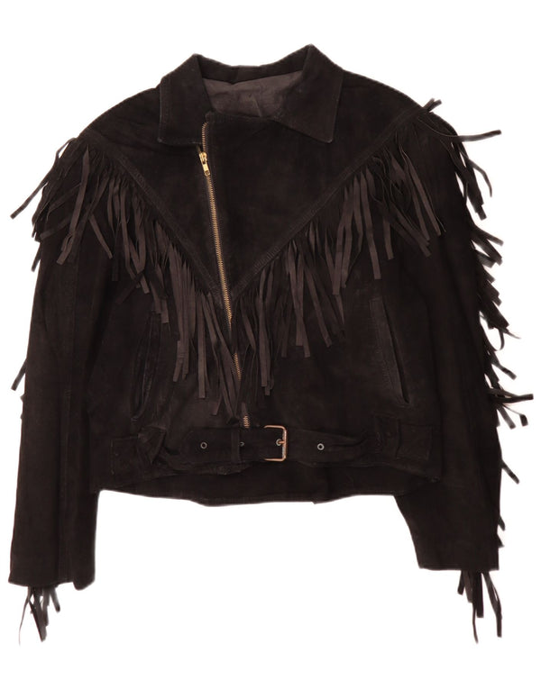 Chaqueta de ante vintage para mujer IT 50 XL Vaquero de cuero negro