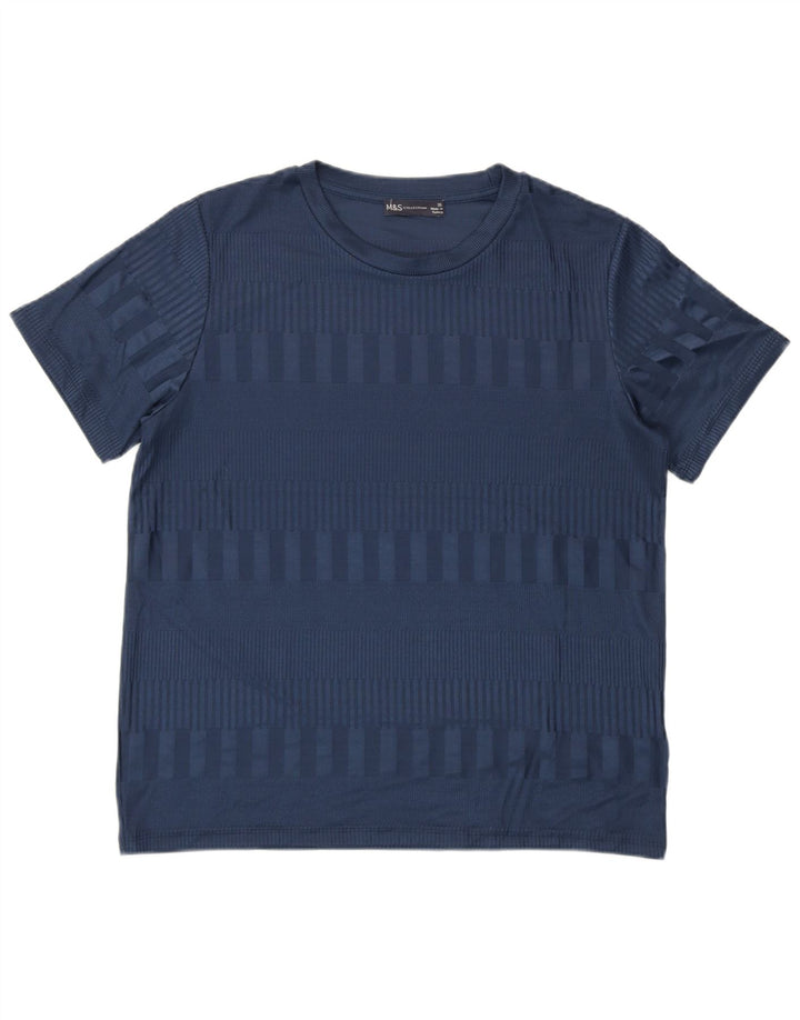 MARKS & SPENCER Camiseta para mujer Top UK 46 Grande Poliéster a rayas azul marino