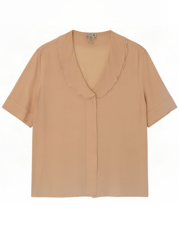 Vintage mujer manga corta camisa de gran tamaño blusa IT 44 seda beige medio